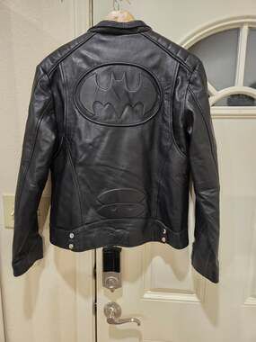 Real Leather Batman Logo Black Leather Motorcycle Jacket Size S